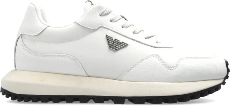 Emporio Armani Witte Saffiano Sneaker met Adelaarplaatje White Heren