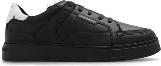 Emporio Armani Eenvoudige Vetersneakers Black Heren