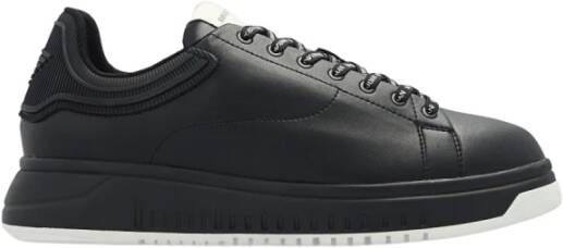 Emporio Armani Leren Vetersneakers met Rubberen Logo Black Heren