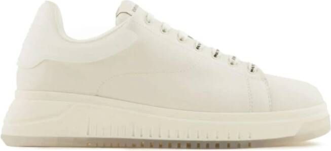 Emporio Armani Leren Sneakers met Rubberen Zool White Heren