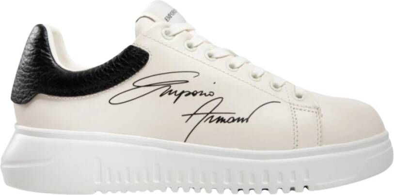 Emporio Armani Leren Sneakers met Geribbelde Rubberen Zool White Heren