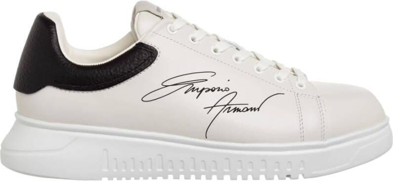 Emporio Armani Leren Sneakers met Geribbelde Rubberen Zool White Heren