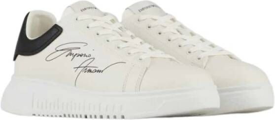 Emporio Armani Leren Sneakers met Geribbelde Rubberen Zool White Heren
