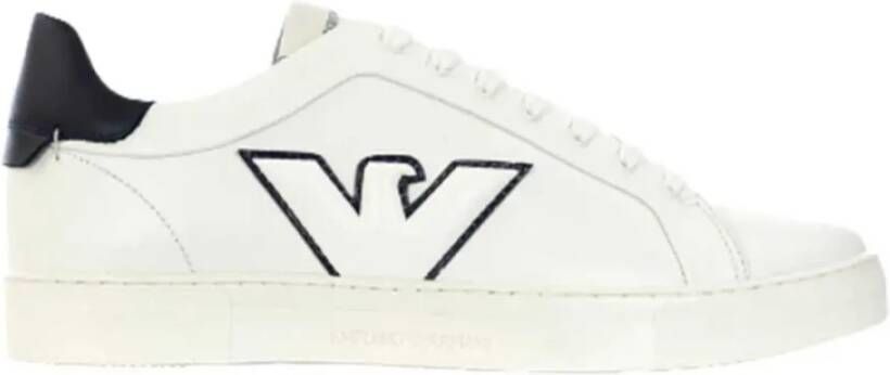 Emporio Armani Italiaanse Leren Sneakers met Ingelegd Adelaarslogo White Heren