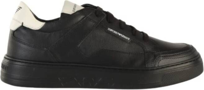 Emporio Armani SNK Tumbled Calf Leather Nero Sneakers Black Heren