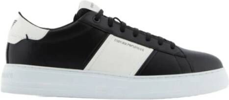 Emporio Armani Zwarte leren sneakers met witte contrastinzetten en logo-opschrift 43.5 Black Heren