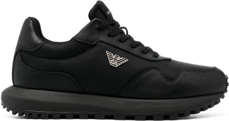 Emporio Armani Zwarte Recy Saffiano Sneaker met Logo Black Heren