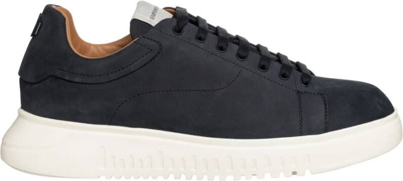 Emporio Armani Blauwe Suède Lage Sneakers Blue Heren