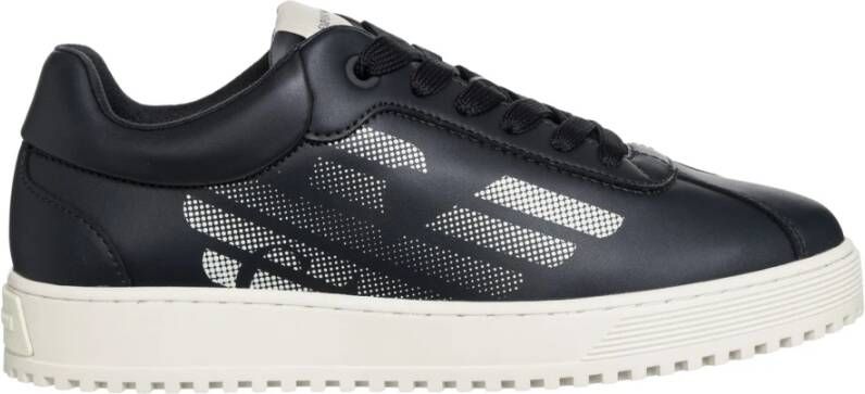 Emporio Armani Blauwe Logo Print Sneakers Blue Heren