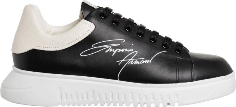 Emporio Armani Leren Vetersluiting Sneakers Effen Patroon Black Heren