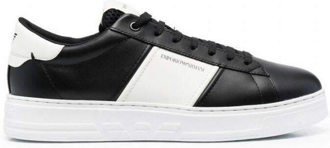 Emporio Armani Zwarte leren sneakers met witte contrastinzetten en logo-opschrift 43.5 Black Heren