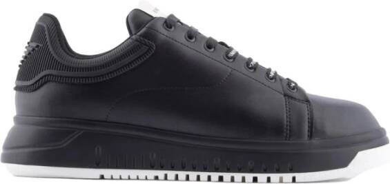 Emporio Armani Leren Vetersneakers met Rubberen Logo Black Heren