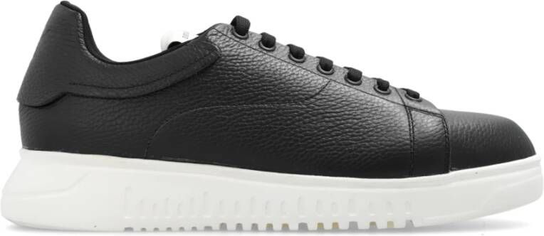Emporio Armani Zwarte leren sneakers met stevige zool Black Heren