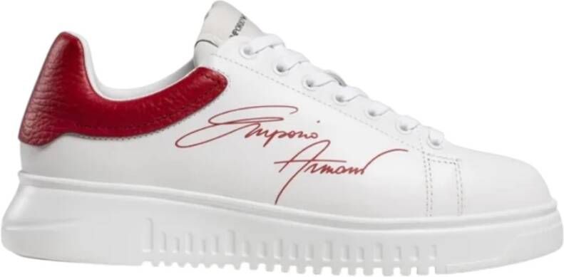 Emporio Armani Witte leren herensneakers met rood logo Multicolor Heren