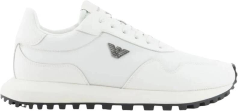 Emporio Armani Witte Saffiano Sneaker met Adelaarplaatje White Heren