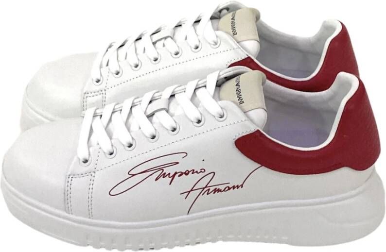 Emporio Armani Witte leren herensneakers met rood logo Multicolor Heren