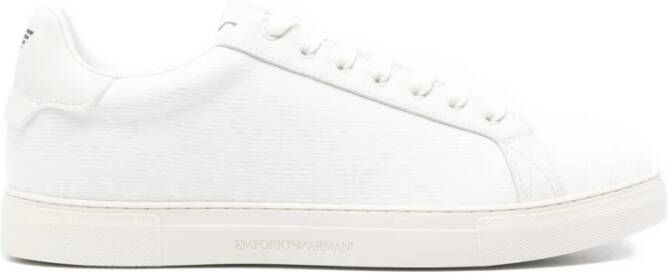 Emporio Ar i Witte Leren Sneakers Veters Ronde Neus