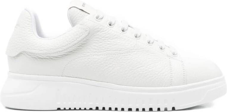 Emporio Ar i Witte Leren Sneakers Vetersluiting Platte Zool