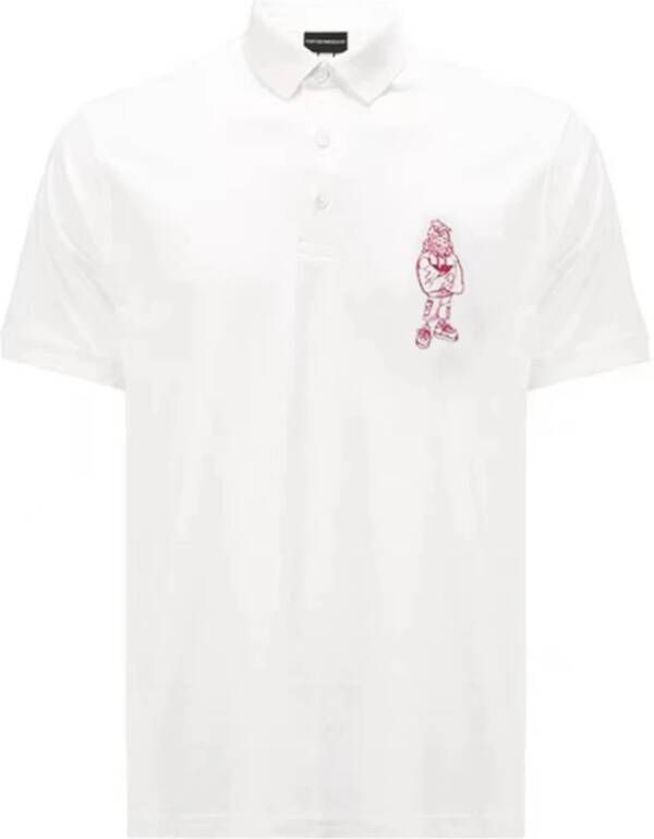 Emporio Ar i Witte polo met geborduurd rood adelaarslogo
