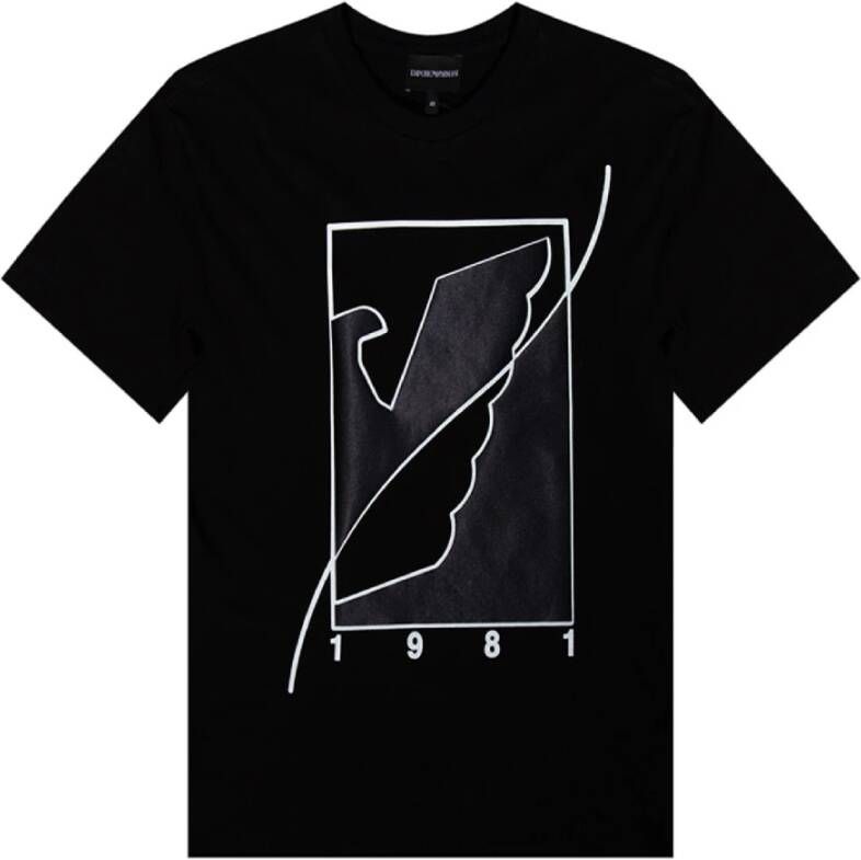 Emporio Armani Zwarte Adelaar Print Satijnen T-shirt voor Dames