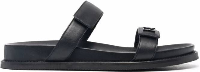 Emporio Armani Leather slides with logo Zwart Dames