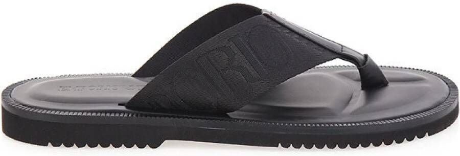 Emporio Armani Zwarte Leren Flip-Flop Sandalen Black Heren