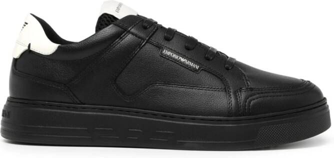 Emporio Armani Zwarte Leren Panel Sneakers Black Heren