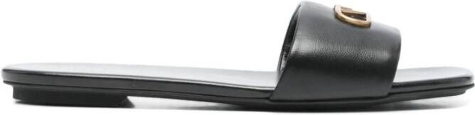 Emporio Ar i Zwarte leren platte sandalen vierkante neus