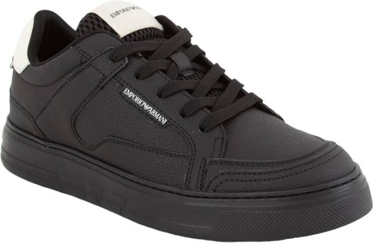 Emporio Armani Zwarte Leren Sneakers Black Heren