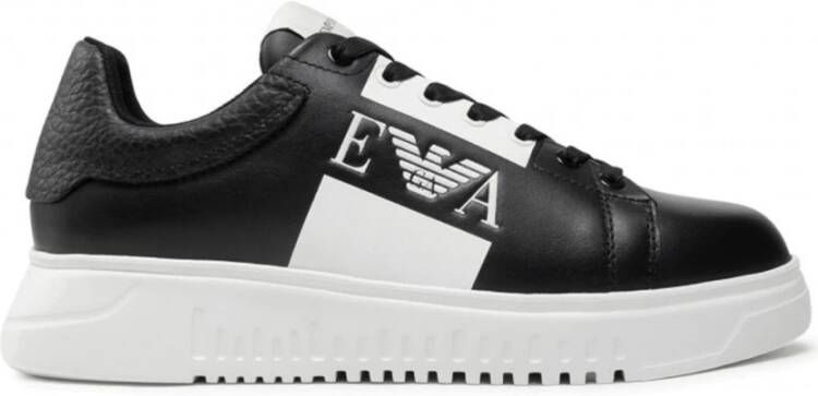 Emporio Armani Zwarte Leren Sneakers met Contrastlogo Black Heren