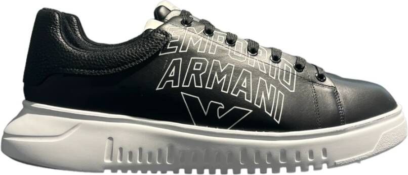 Emporio Armani Zwarte Leren Sneakers Ss23 Black Heren