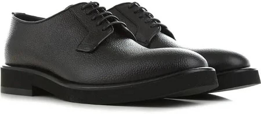 Emporio Armani Zwarte Leren Veterschoenen Aw22 Black Heren