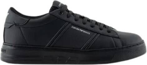 Emporio Armani Zwarte Logoed Kalfsleren Sneakers Black Heren