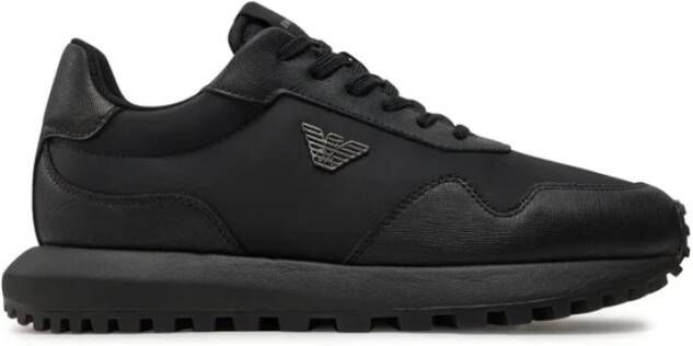 Emporio Armani Zwarte Sneakers Stijlvolle Metalen Adelaar Detail