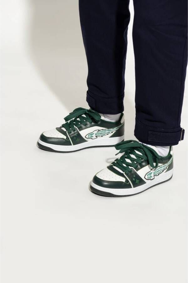 Enterprise Japan Groene Leren Sneakers met Ster Geperforeerde Neus Green Heren