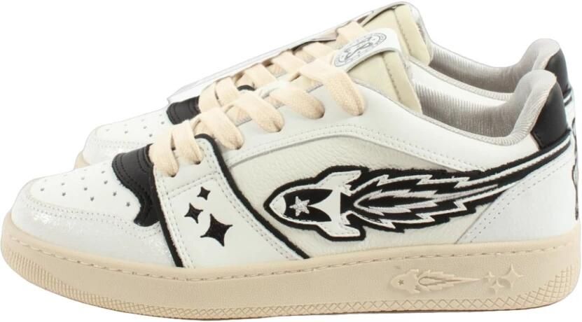 Enterprise Japan Leren sneaker met craquele inzetstukken Blue Heren
