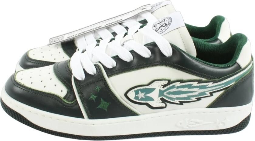 Enterprise Japan Groene Leren Sneakers met Ster Geperforeerde Neus Green Heren