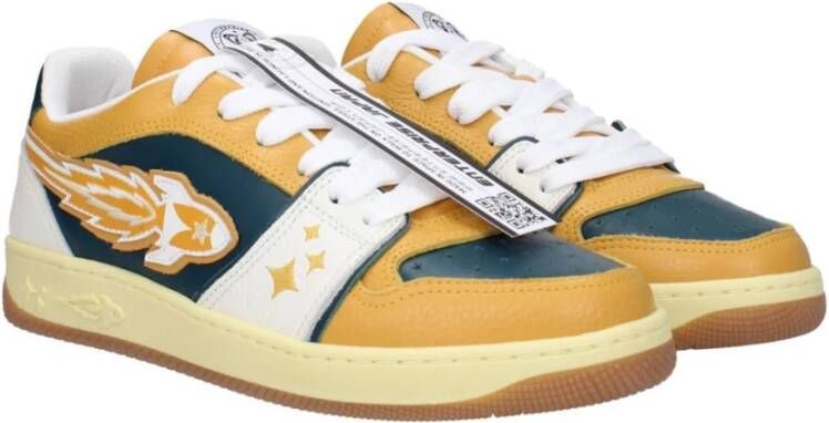 Enterprise Japan Groene leren sneakers met voor- en achterdetail