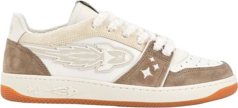Enterprise Japan Rode Leren Rocket Sneakers Beige Heren