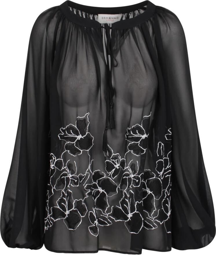 Er no Scervino Doorschijnende Bloe Geborduurde Boothals Blouse