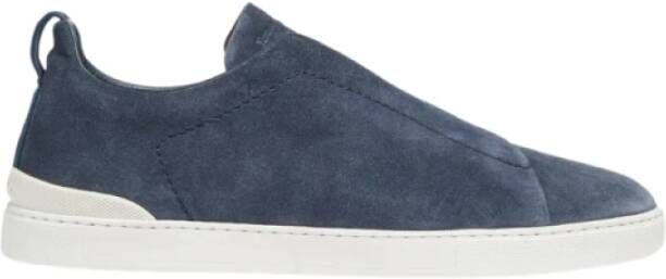 Ermenegildo Zegna Blauwe Triple Stitch Slip-On Sneakers Blue Heren