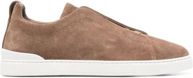 Ermenegildo Zegna Bruine Suède Slip-On Sneakers Beige Heren