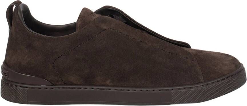 Ermenegildo Zegna Lage Top Triple Stitch Sneakers Bruin Heren