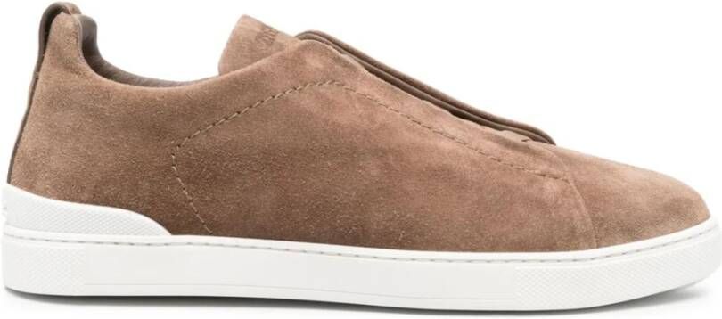 Ermenegildo Zegna Suede Sneakers met Triple Stitch Beige Heren