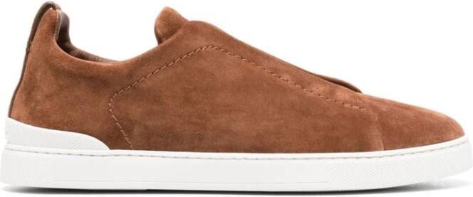 Ermenegildo Zegna Suede Triple Stitch Sneakers Brown Heren