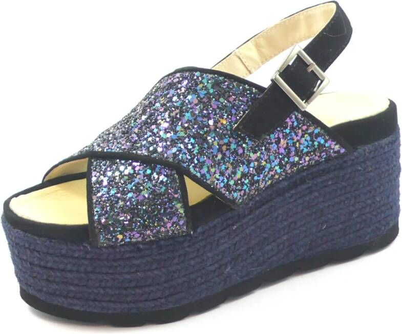 Espadrilles Blauwe Glitter Sneakers Blue Dames