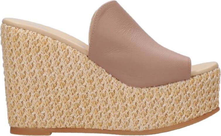 Espadrilles Bruin Leren Sleehak Sandalen