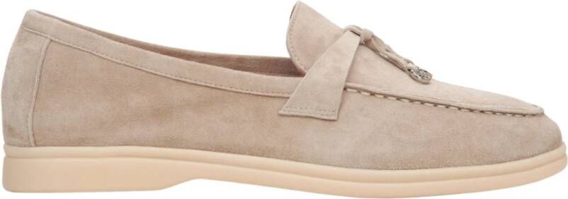 Estro Beige Kwast Loafers voor vrouwen gemaakt van Velours Brown Dames