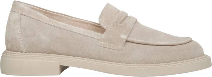 Estro Beige Penny Loafers voor dames gemaakt van echt velours
