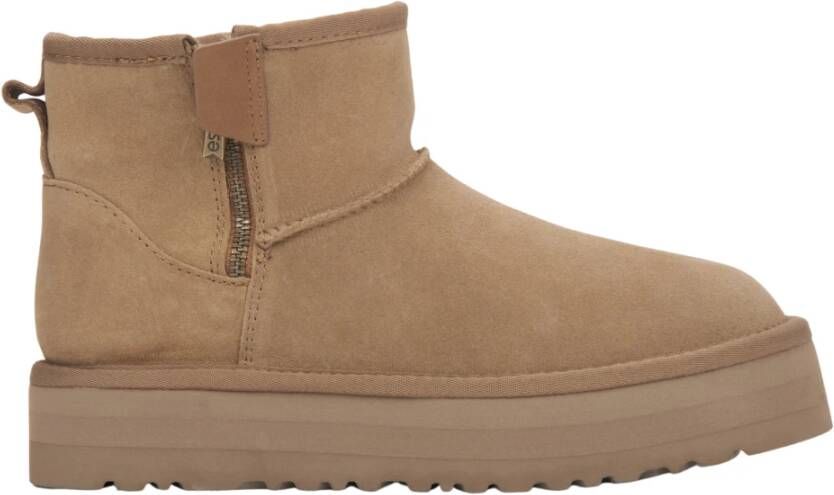 Estro Beige Snowboots voor dames gemaakt van Echt Velours met een Bontvoering